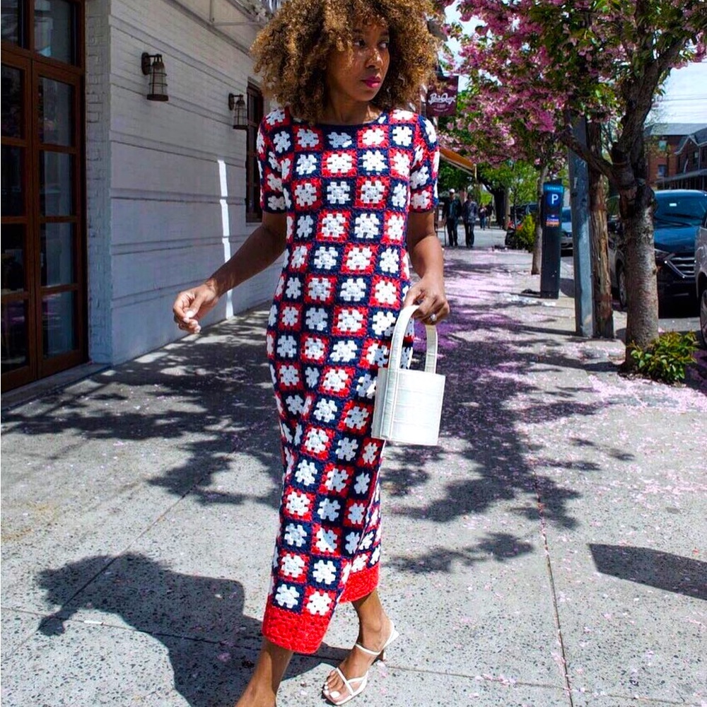 STAUD Mare Crochet Cotton Maxi Dress Multi M